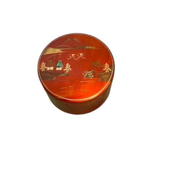 Japanese Red Gold Lacquerware Box and Coasters Set Vintage Set of 6 - Picture 6 of 9